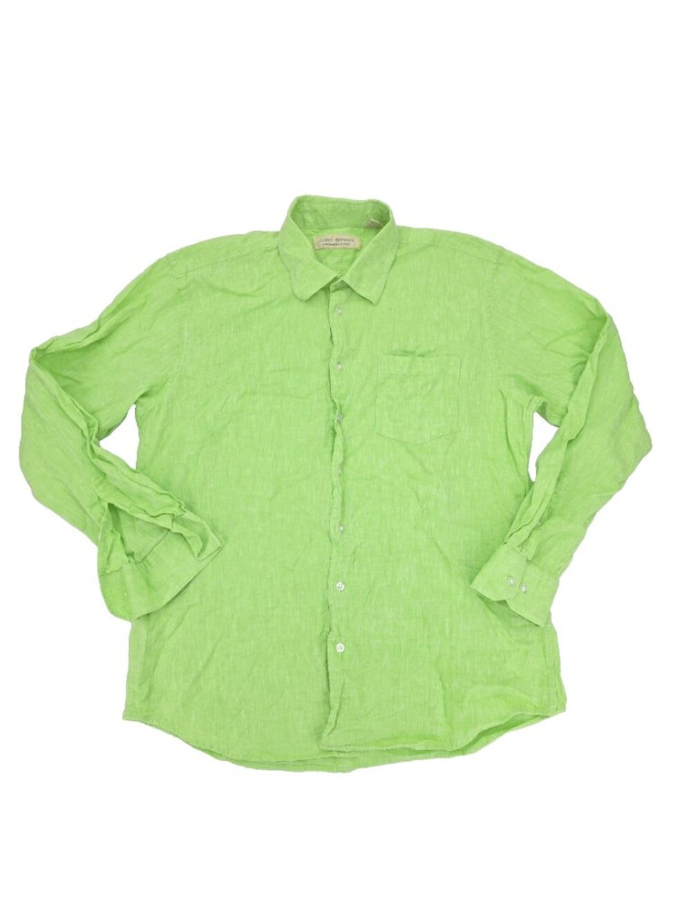 Island Republic Button Shirt Mens XL Lime Green Cotton Linen Blend Solid Casual